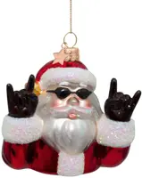 Vondels glazen kerstbal kerstman cool 9cm rood, wit - afbeelding 2
