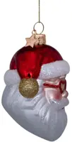 Vondels glazen kerstbal kerstman met hartjesbril 10cm rood, wit - afbeelding 3
