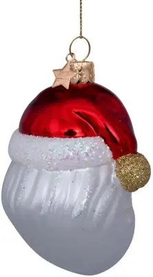 Vondels glazen kerstbal kerstman met hartjesbril 10cm rood, wit - afbeelding 4