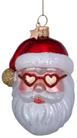 Vondels glazen kerstbal kerstman met hartjesbril 10cm rood, wit  - afbeelding 1