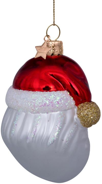 Vondels glazen kerstbal kerstman met hartjesbril 10cm rood, wit  - afbeelding 4