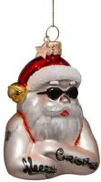 Vondels glazen kerstbal kerstman met tatoeages 9.5cm rood, wit  - afbeelding 2