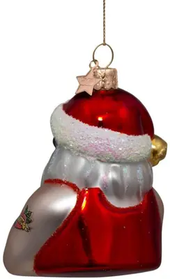 Vondels glazen kerstbal kerstman met tatoeages 9.5cm rood, wit  - afbeelding 5