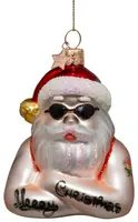 Vondels glazen kerstbal kerstman met tatoeages 9.5cm rood, wit  - afbeelding 1