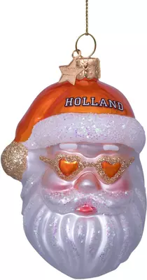 Vondels glazen kerstbal kerstman nederlands elftal met hartjesbril 10cm oranje  - afbeelding 1