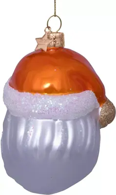 Vondels glazen kerstbal kerstman nederlands elftal met hartjesbril 10cm oranje - afbeelding 4