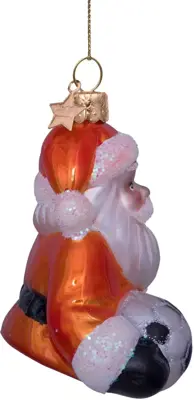 Vondels glazen kerstbal kerstman nederlands elftal met voetbal 9cm oranje - afbeelding 3