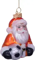 Vondels glazen kerstbal kerstman nederlands elftal met voetbal 9cm oranje - afbeelding 2