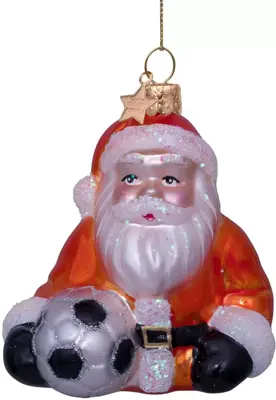 Vondels glazen kerstbal kerstman nederlands elftal met voetbal 9cm oranje - afbeelding 1