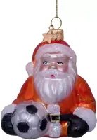 Vondels glazen kerstbal kerstman nederlands elftal met voetbal 9cm oranje - afbeelding 1