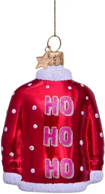 Vondels glazen kerstbal kersttrui 'ho ho ho' 8cm rood - afbeelding 1