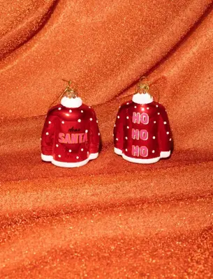 Vondels glazen kerstbal kersttrui 'ho ho ho' 8cm rood - afbeelding 5