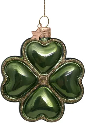 Vondels glazen kerstbal klavertje 8cm groen - afbeelding 1