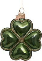 Vondels glazen kerstbal klavertje 8cm groen - afbeelding 1