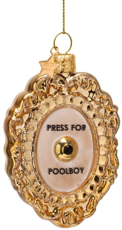 Vondels glazen kerstbal knop 'press for poolboy' 9cm goud - afbeelding 1