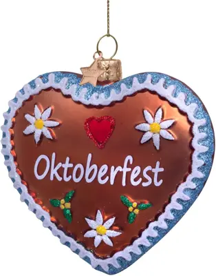 Vondels glazen kerstbal koekje hart 'oktoberfest' 8cm rood  - afbeelding 2