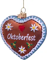 Vondels glazen kerstbal koekje hart 'oktoberfest' 8cm rood  - afbeelding 2
