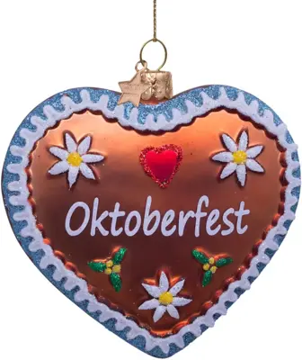 Vondels glazen kerstbal koekje hart 'oktoberfest' 8cm rood  - afbeelding 1