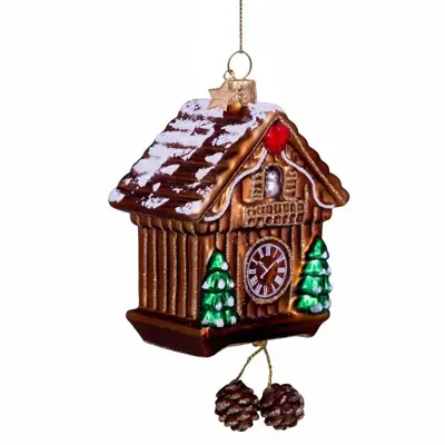 Vondels glazen kerstbal koekoeksklok 10cm bruin  - afbeelding 2