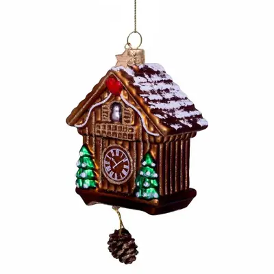Vondels glazen kerstbal koekoeksklok 10cm bruin  - afbeelding 6