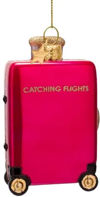 Vondels glazen kerstbal koffer 'catching flights' 10cm roze - afbeelding 1