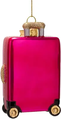 Vondels glazen kerstbal koffer 'catching flights' 10cm roze - afbeelding 3