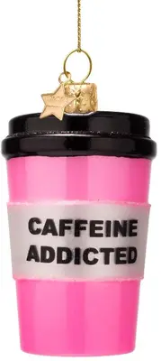 Vondels glazen kerstbal koffiebeker 11cm roze - afbeelding 1