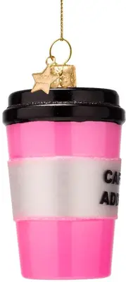 Vondels glazen kerstbal koffiebeker 11cm roze - afbeelding 2