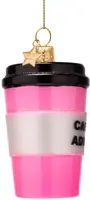 Vondels glazen kerstbal koffiebeker 11cm roze - afbeelding 2