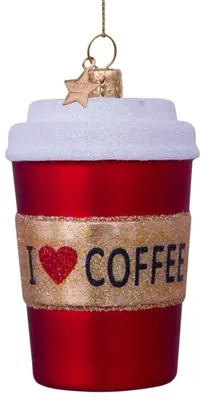 Vondels glazen kerstbal koffiebeker 9cm rood  - afbeelding 1