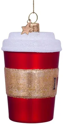 Vondels glazen kerstbal koffiebeker 9cm rood  - afbeelding 2