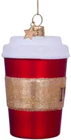 Vondels glazen kerstbal koffiebeker 9cm rood  - afbeelding 2