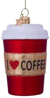 Vondels glazen kerstbal koffiebeker 9cm rood - afbeelding 1