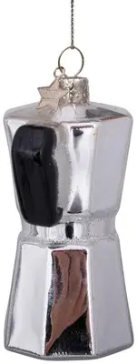 Vondels glazen kerstbal koffiezetapparaat 9cm zilver - afbeelding 4