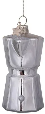 Vondels glazen kerstbal koffiezetapparaat 9cm zilver - afbeelding 2