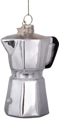 Vondels glazen kerstbal koffiezetapparaat 9cm zilver - afbeelding 3