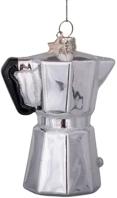 Vondels glazen kerstbal koffiezetapparaat 9cm zilver - afbeelding 1