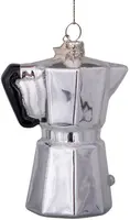 Vondels glazen kerstbal koffiezetapparaat 9cm zilver - afbeelding 1