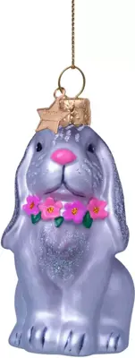 Vondels glazen kerstbal konijn met bloemenketting 8.5cm grijs - afbeelding 5