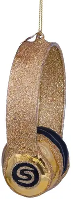 Vondels glazen kerstbal koptelefoon 12cm goud  - afbeelding 1
