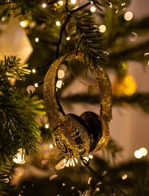 Vondels glazen kerstbal koptelefoon 12cm goud  - afbeelding 4