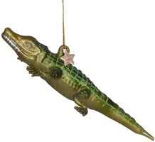 Vondels glazen kerstbal krokodil 2.5cm groen  - afbeelding 2