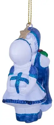Vondels glazen kerstbal kussend jongen en meisje 10cm wit, blauw - afbeelding 2
