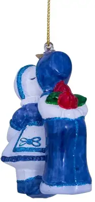 Vondels glazen kerstbal kussend jongen en meisje 10cm wit, blauw - afbeelding 4