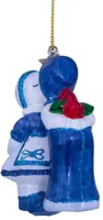 Vondels glazen kerstbal kussend jongen en meisje 10cm wit, blauw - afbeelding 4