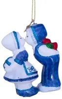 Vondels glazen kerstbal kussend jongen en meisje 10cm wit, blauw - afbeelding 3
