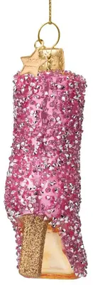 Vondels glazen kerstbal laars 9cm roze - afbeelding 2