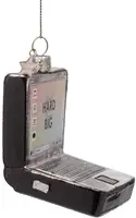 Vondels glazen kerstbal laptop 10cm zwart, zilver - afbeelding 2