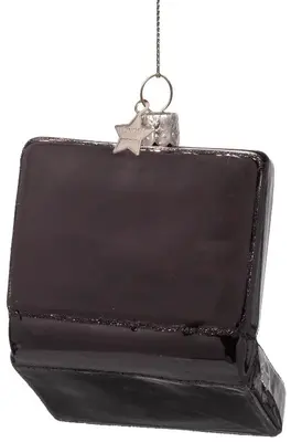 Vondels glazen kerstbal laptop 10cm zwart, zilver - afbeelding 3