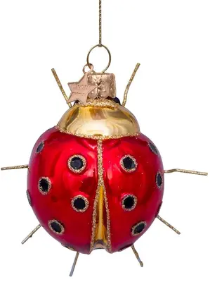 Vondels glazen kerstbal lieveheersbeestje 9cm rood  - afbeelding 1